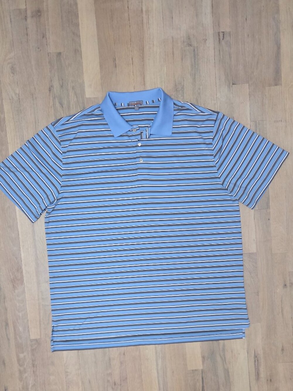 Peter Millar Summer Comfort Striped Performance Golf Polo Shirt 2XL Blue